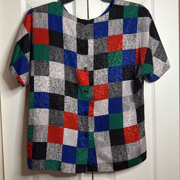 NICOLA Multicolor Checkered Short Sleeve Top size 14 - Picture 4 of 7